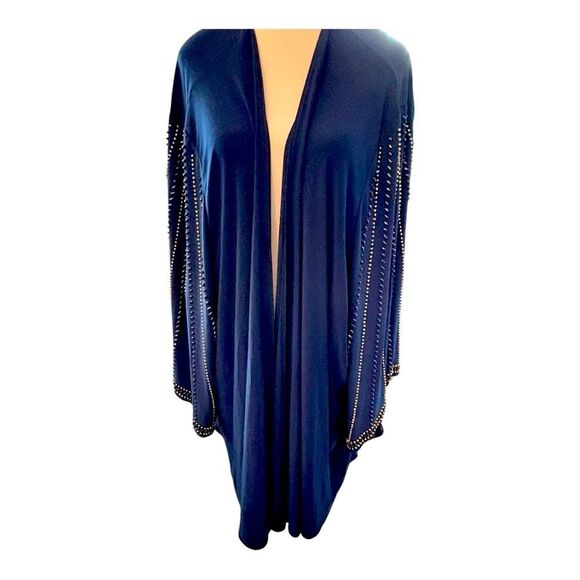 Catherines Fancy Navy Blue Jacket with Rhinestone Sleeves - Picture 2 of 7